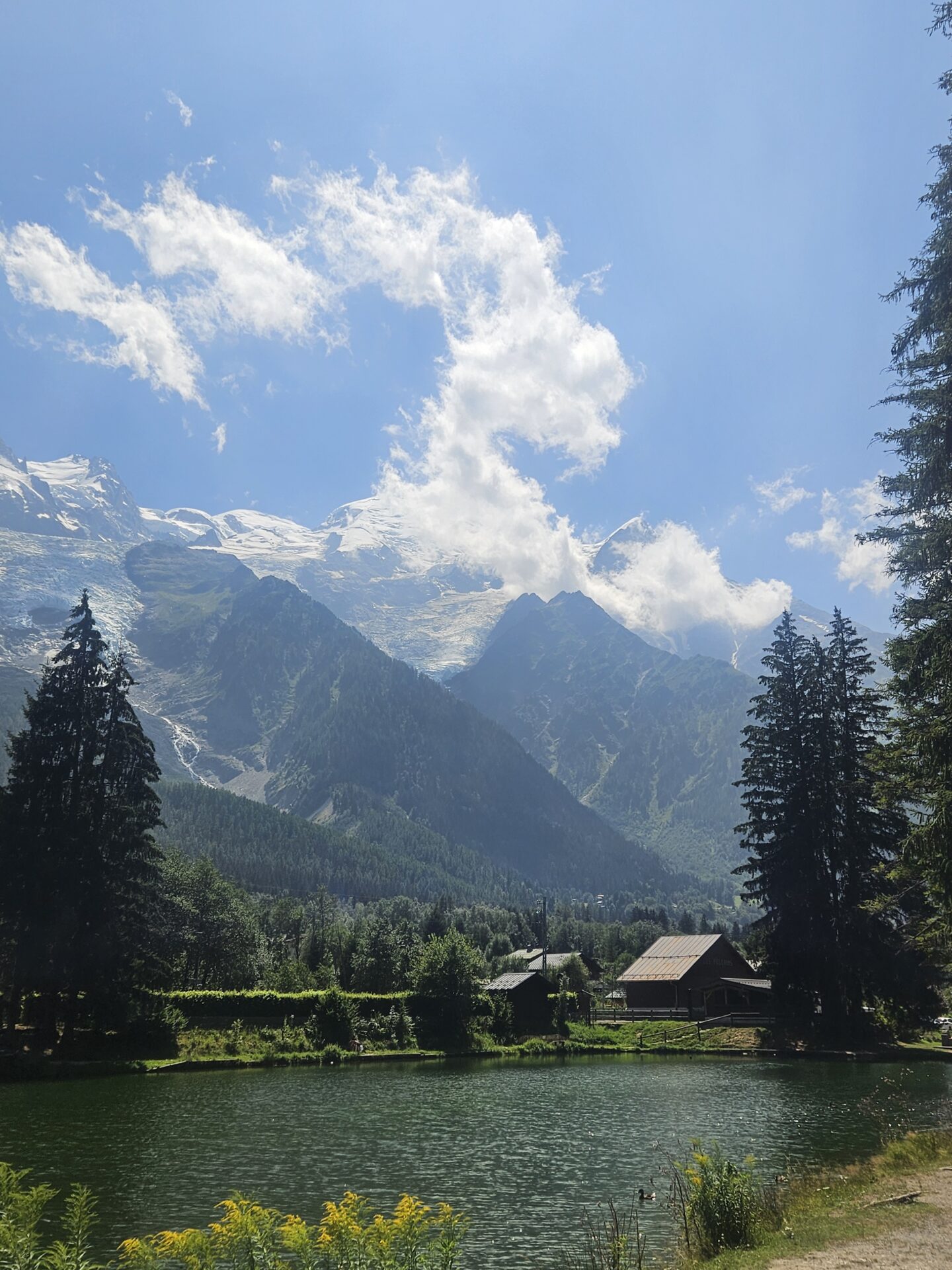 Pique nique au lac des gaillands avec vue sur le Mont Blanc